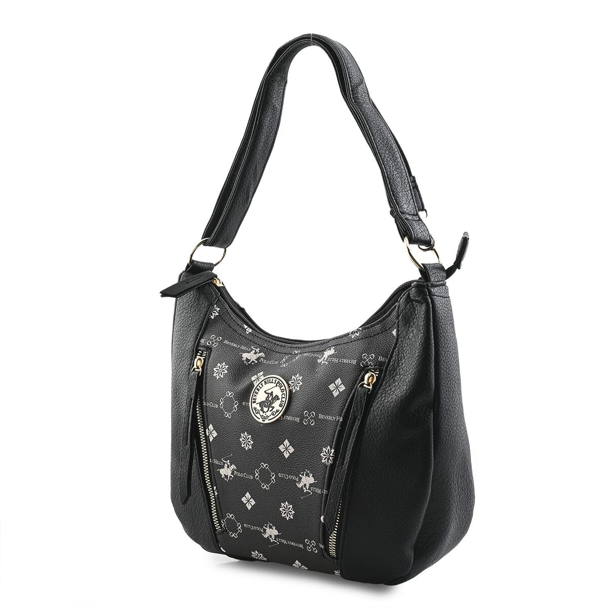 Beverly Hills Polo Club Black Logo Pattern & Solid Vegan Leather Shoulder Bag image number 1