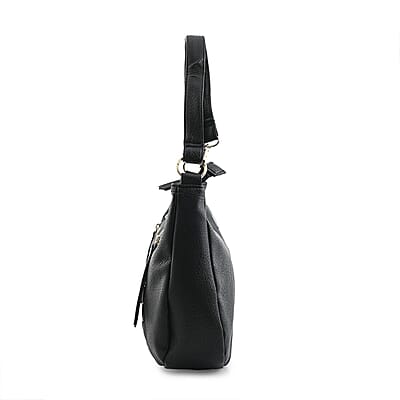 Beverly Hills Polo Club Black Logo Pattern & Solid Vegan Leather Shoulder Bag
