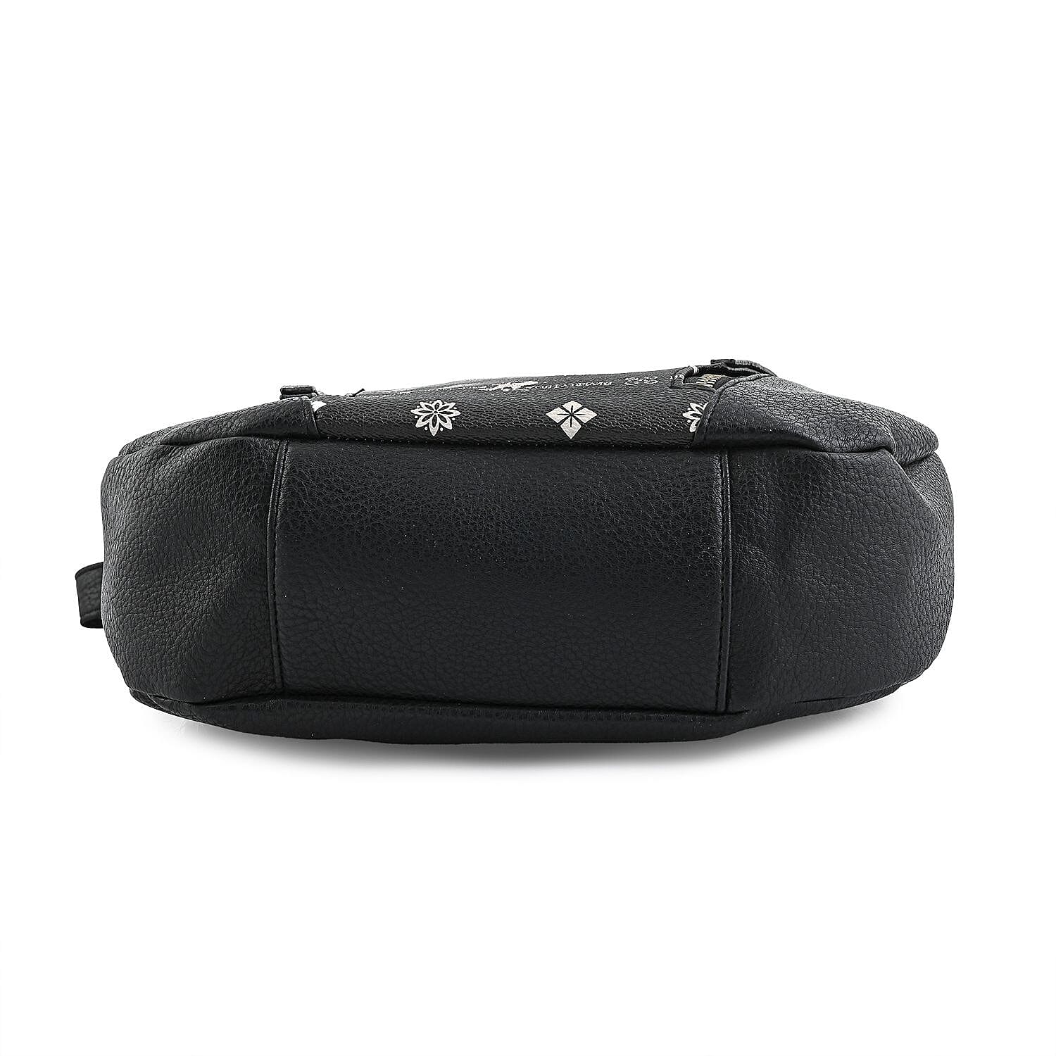 Beverly Hills Polo Club Black Logo Pattern & Solid Vegan Leather Shoulder Bag