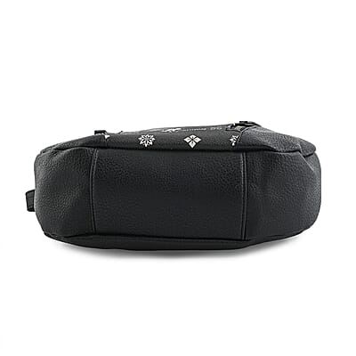 Beverly Hills Polo Club Black Logo Pattern & Solid Vegan Leather Shoulder Bag