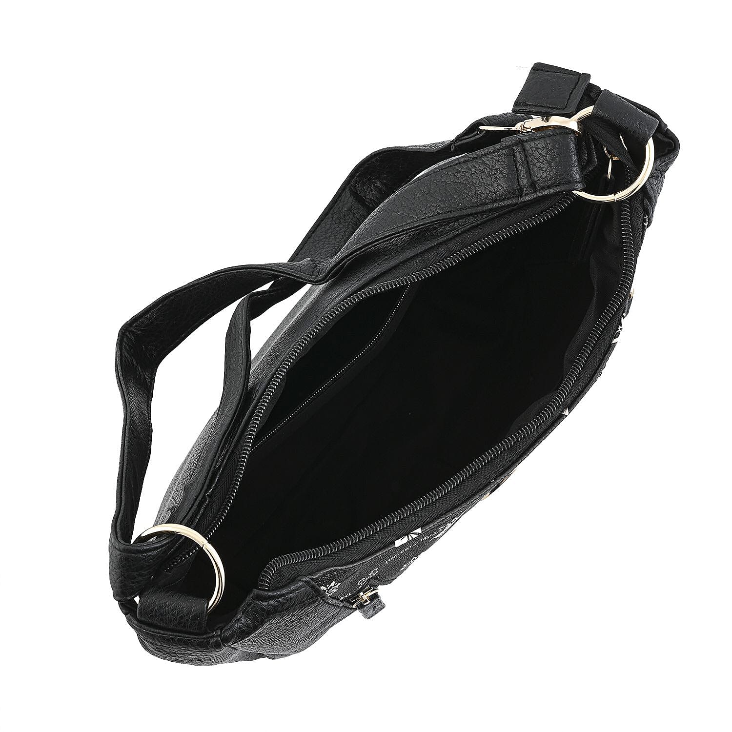Beverly Hills Polo Club Black Logo Pattern & Solid Vegan Leather Shoulder Bag