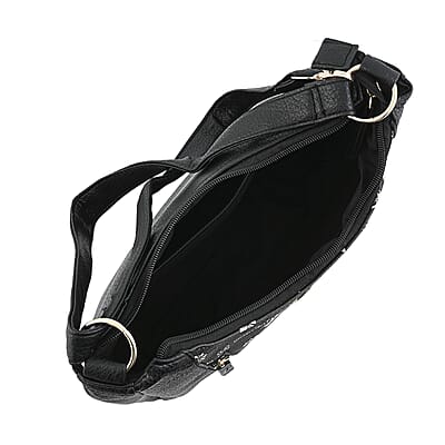Beverly Hills Polo Club Black Logo Pattern & Solid Vegan Leather Shoulder Bag