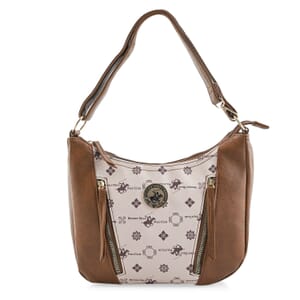 Beverly Hills Polo Club Brown Logo Pattern & Solid Vegan Leather Shoulder Bag