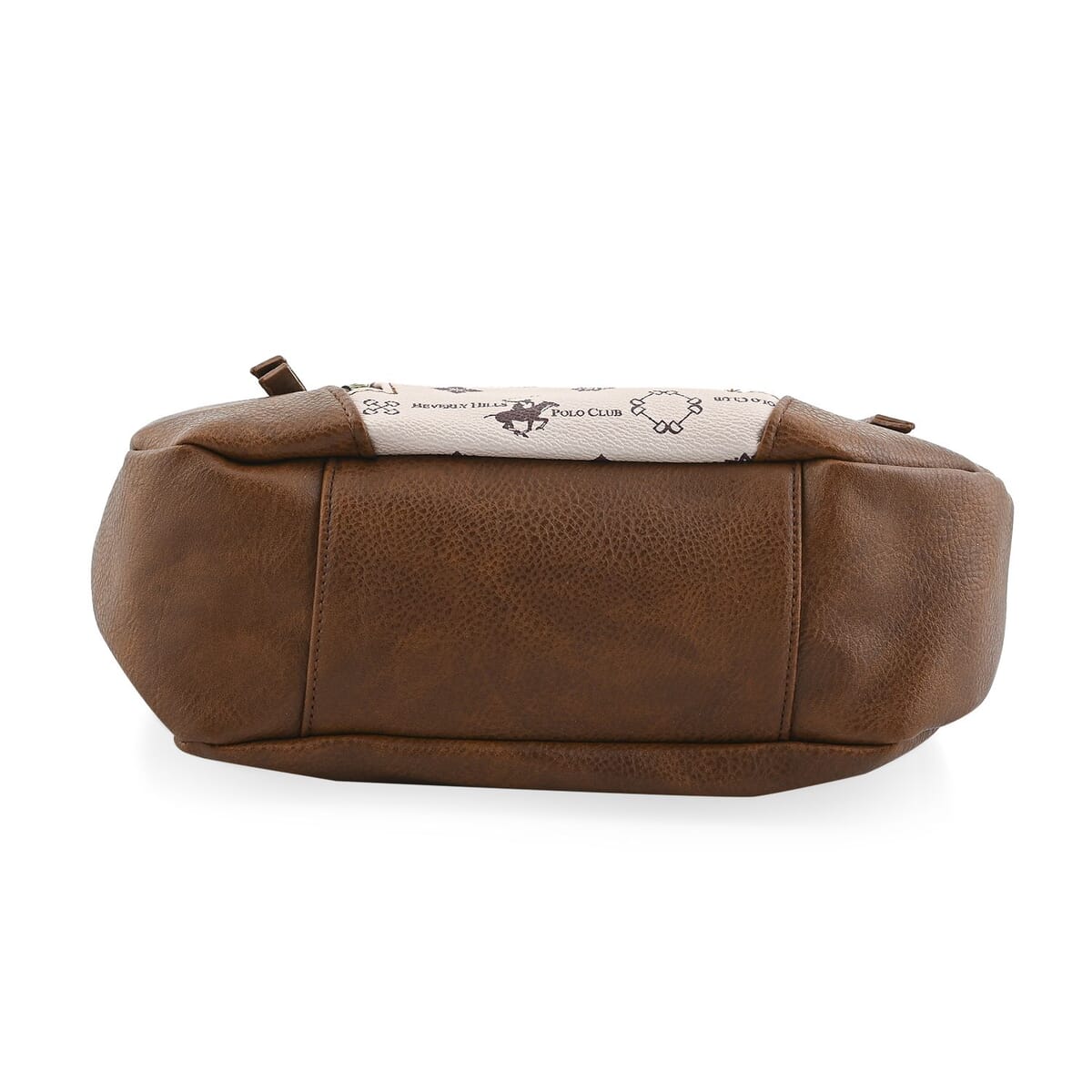 Beverly Hills Polo Club Brown Logo Pattern & Solid Vegan Leather Shoulder Bag image number 4