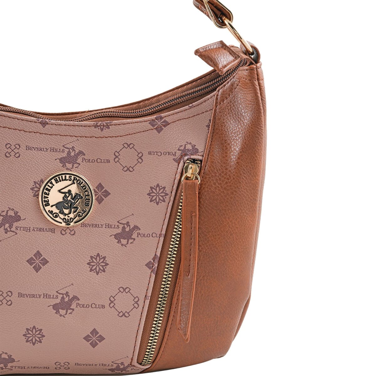 Beverly Hills Polo Club Taupe Logo Pattern & Solid Vegan Leather Shoulder Bag image number 3