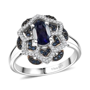 D'Joy Catalina Iolite and Multi Gemstone 1.25 ctw Starblossom Ring in Rhodium Over Sterling Silver (Size 10.0)