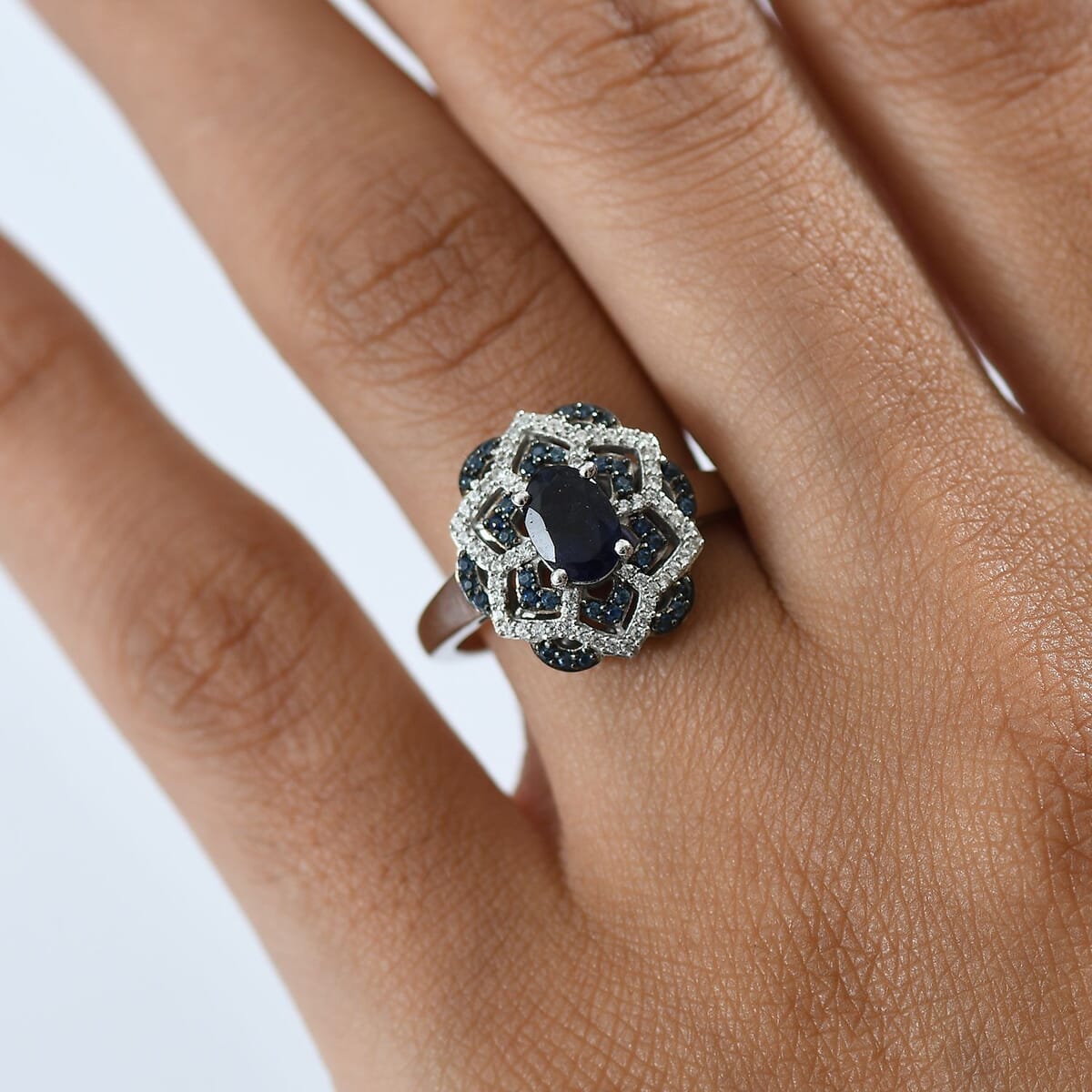 D'Joy Catalina Iolite and Multi Gemstone 1.25 ctw Starblossom Ring in Rhodium Over Sterling Silver (Size 10.0) image number 2
