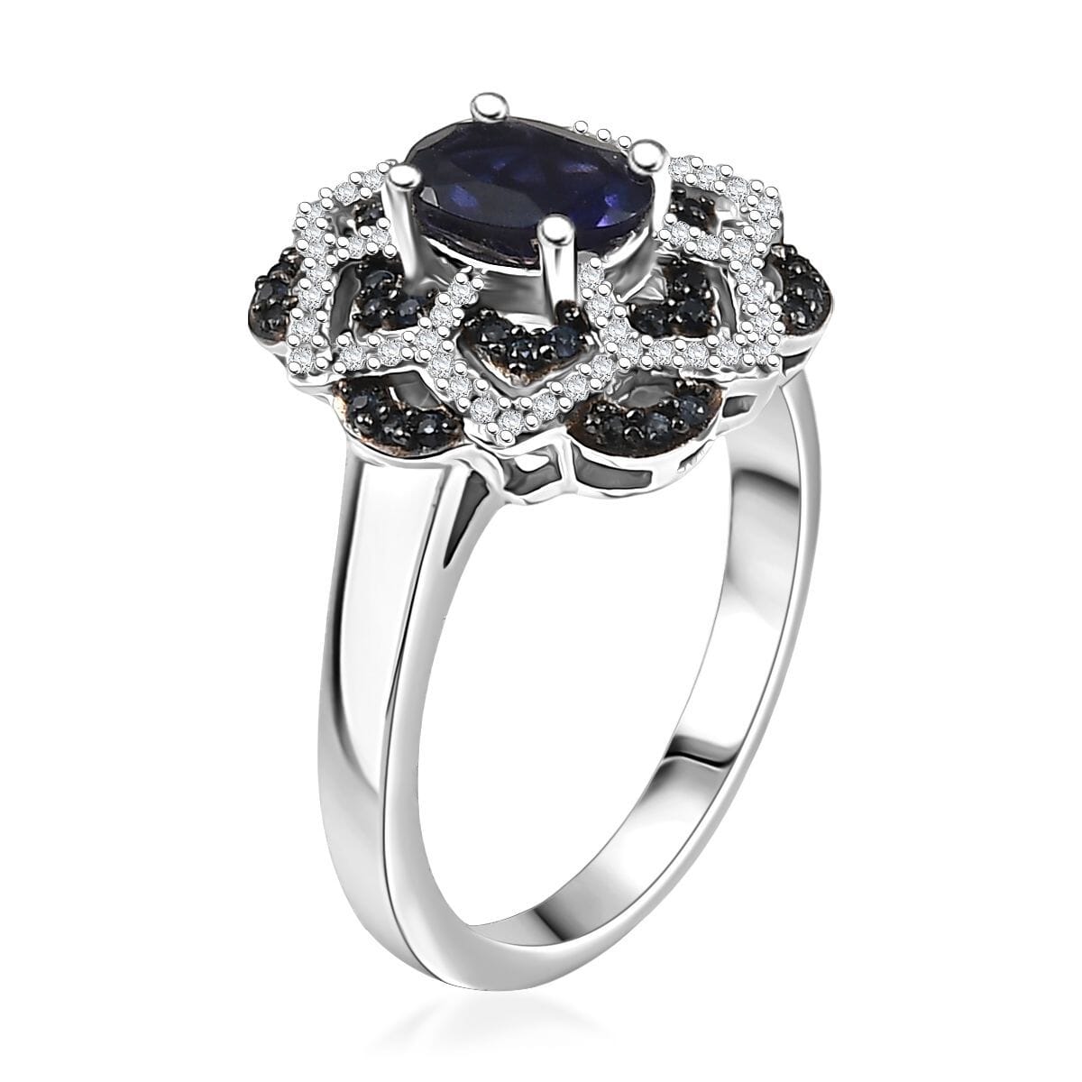 D'Joy Catalina Iolite and Multi Gemstone 1.25 ctw Starblossom Ring in Rhodium Over Sterling Silver (Size 10.0) image number 3