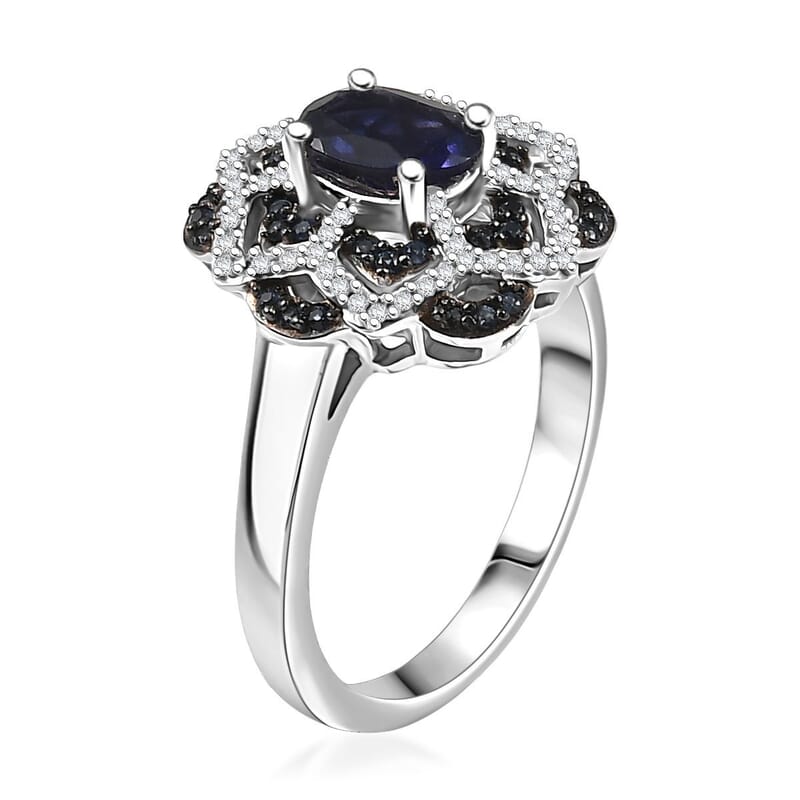 D'Joy Catalina Iolite and Multi Gemstone 1.25 ctw Starblossom Ring in Rhodium Over Sterling Silver (Size 10.0)