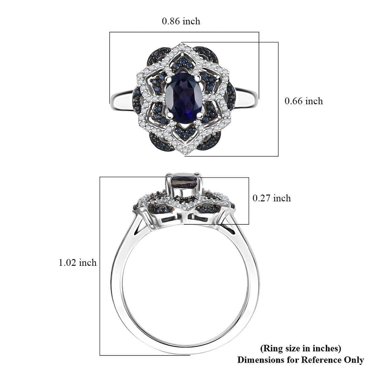 D'Joy Catalina Iolite and Multi Gemstone 1.25 ctw Starblossom Ring in Rhodium Over Sterling Silver (Size 10.0) image number 5