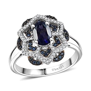 D'Joy Catalina Iolite and Multi Gemstone 1.25 ctw Starblossom Ring in Rhodium Over Sterling Silver (Size 5.0)