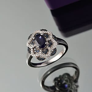 D'Joy Catalina Iolite and Multi Gemstone 1.25 ctw Starblossom Ring in Rhodium Over Sterling Silver (Size 5.0)