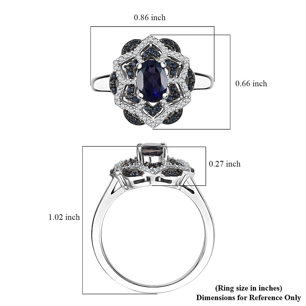 D'Joy Catalina Iolite and Multi Gemstone 1.25 ctw Starblossom Ring in Rhodium Over Sterling Silver (Size 6.0) image number 5