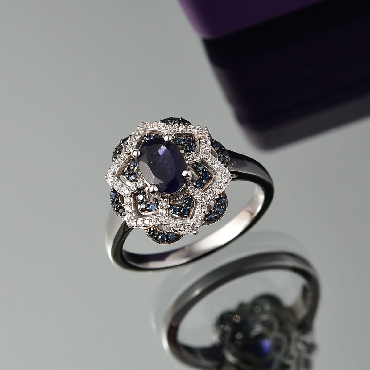 D'Joy Catalina Iolite and Multi Gemstone 1.25 ctw Starblossom Ring in Rhodium Over Sterling Silver (Size 7.0) image number 1