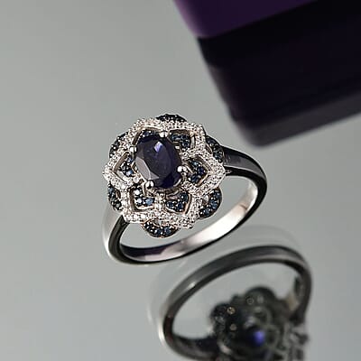 D'Joy Catalina Iolite and Multi Gemstone 1.25 ctw Starblossom Ring in Rhodium Over Sterling Silver (Size 7.0)