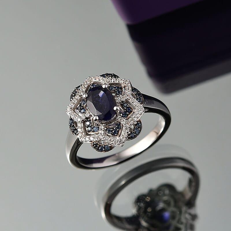 D'Joy Catalina Iolite and Multi Gemstone 1.25 ctw Starblossom Ring in Rhodium Over Sterling Silver (Size 7.0)