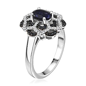 D'Joy Catalina Iolite and Multi Gemstone 1.25 ctw Starblossom Ring in Rhodium Over Sterling Silver (Size 7.0)