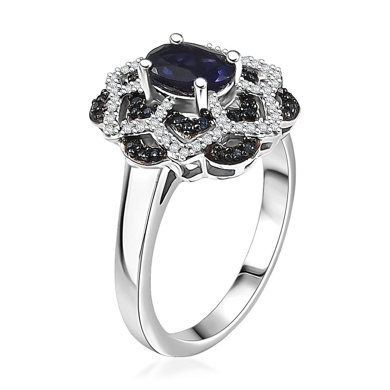 D'Joy Catalina Iolite and Multi Gemstone 1.25 ctw Starblossom Ring in Rhodium Over Sterling Silver (Size 7.0)