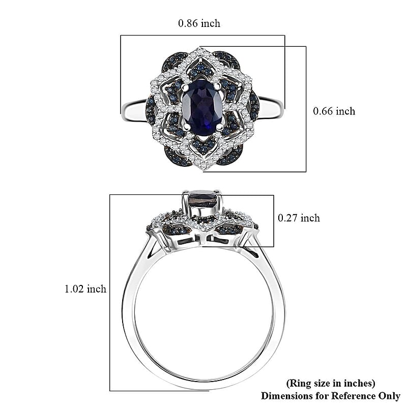 D'Joy Catalina Iolite and Multi Gemstone 1.25 ctw Starblossom Ring in Rhodium Over Sterling Silver (Size 7.0)