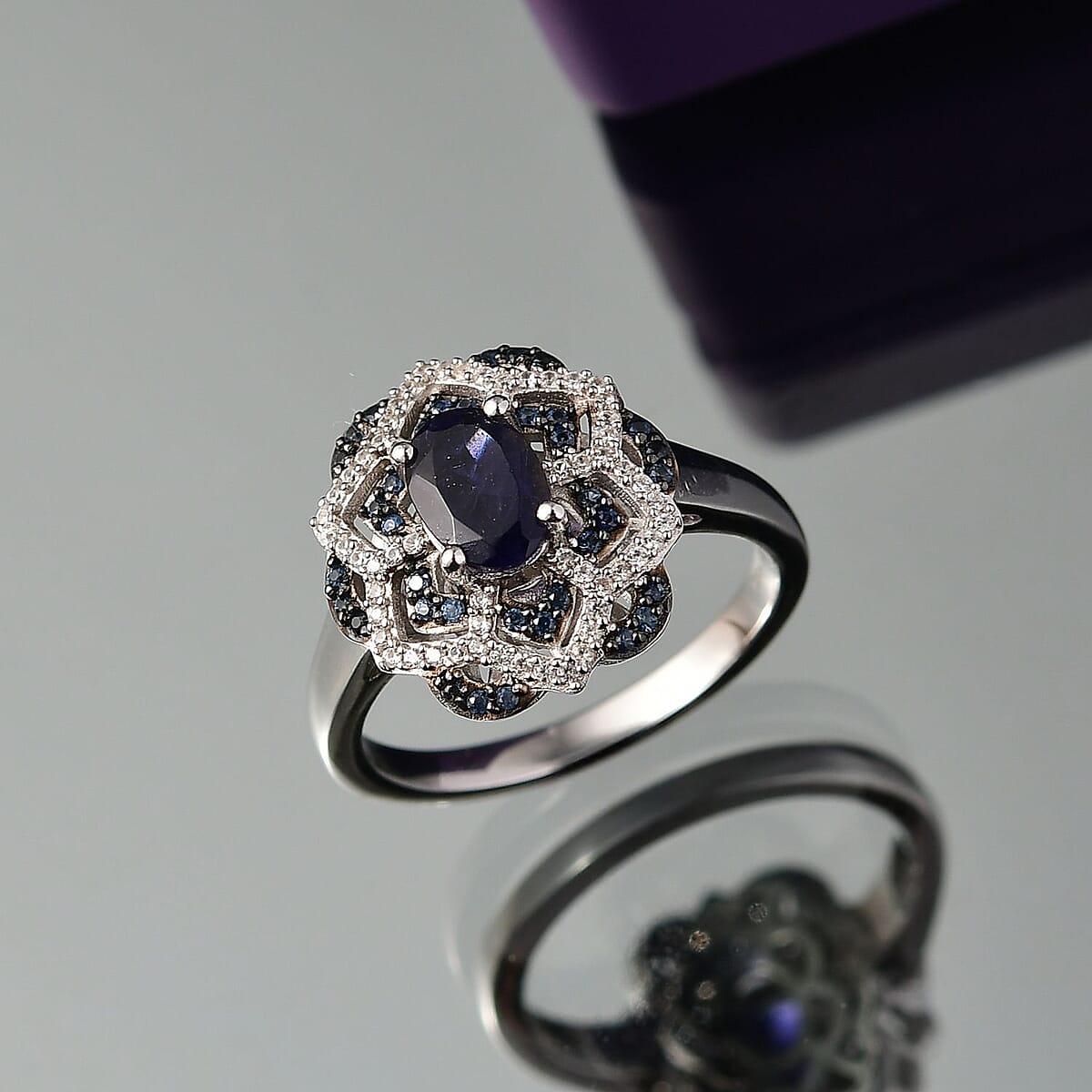 D'Joy Catalina Iolite and Multi Gemstone 1.25 ctw Starblossom Ring in Rhodium Over Sterling Silver (Size 8.0) image number 1