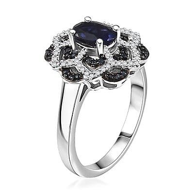 D'Joy Catalina Iolite and Multi Gemstone 1.25 ctw Starblossom Ring in Rhodium Over Sterling Silver (Size 8.0)
