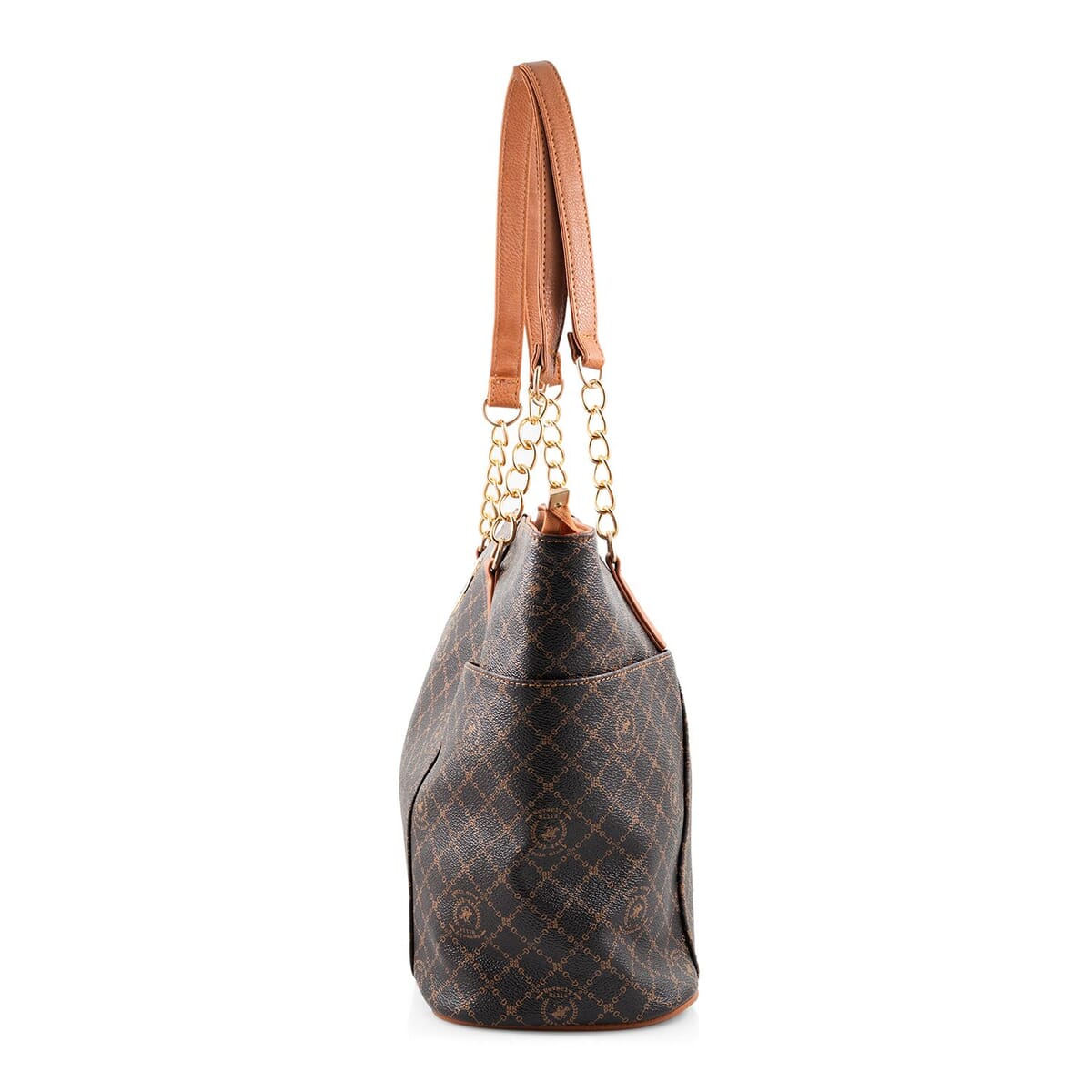 Beverly Hills Polo Club Brown Logo & Link Pattern Vegan Leather Shoulder Bag image number 1