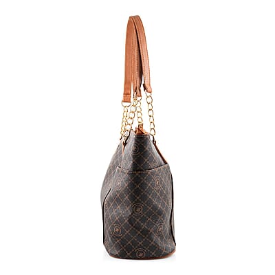 Beverly Hills Polo Club Brown Logo & Link Pattern Vegan Leather Shoulder Bag