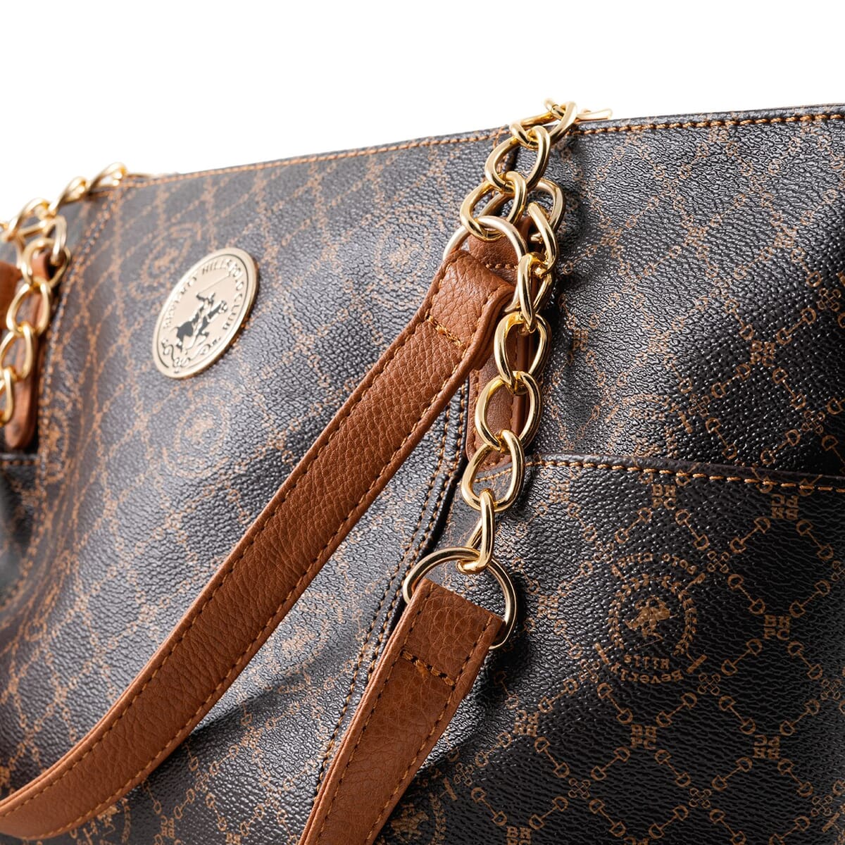 Beverly Hills Polo Club Brown Logo & Link Pattern Vegan Leather Shoulder Bag image number 5