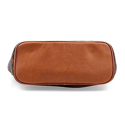 Beverly Hills Polo Club Brown Logo & Link Pattern Vegan Leather Shoulder Bag