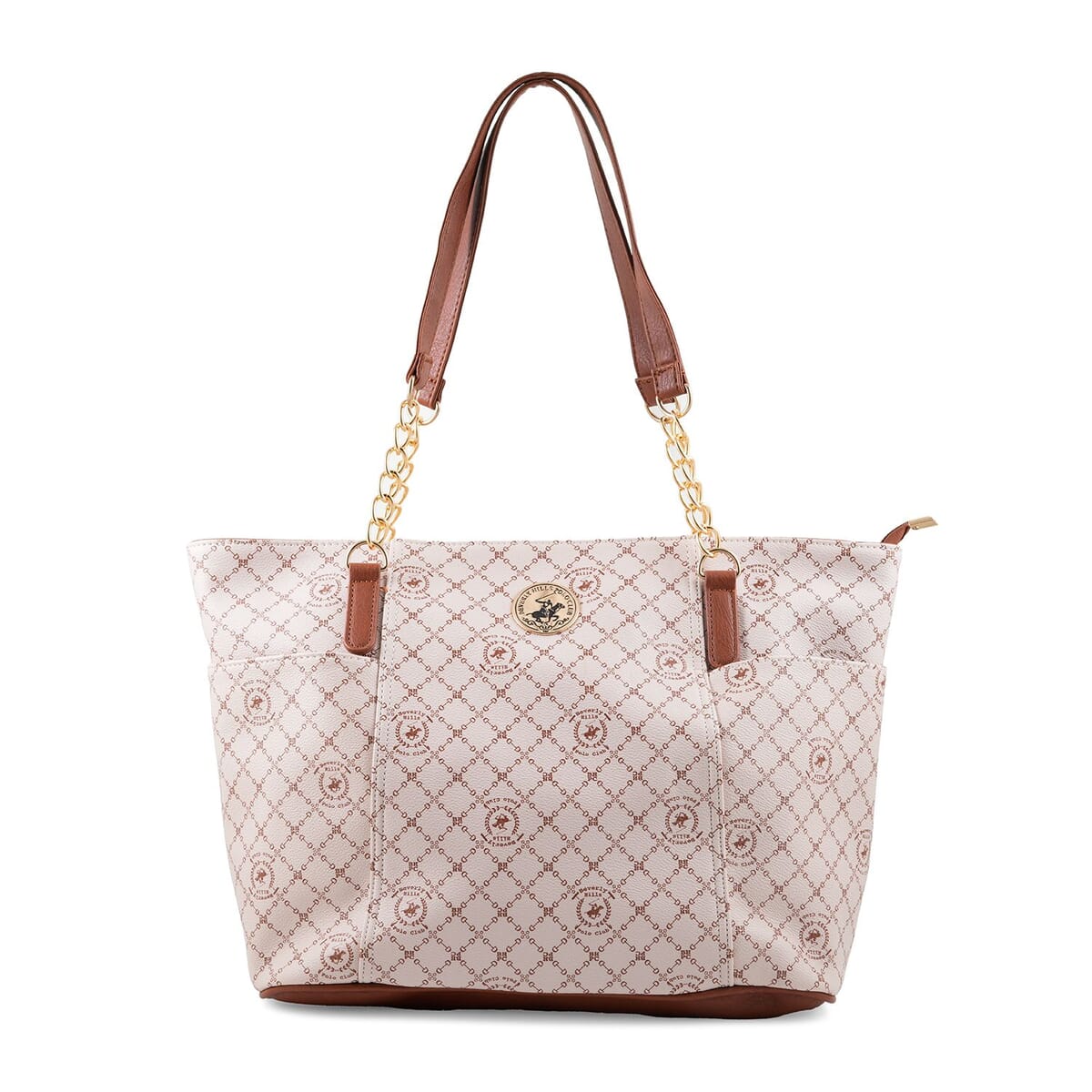 Beverly Hills Polo Club White Logo & Link Pattern Vegan Leather Shoulder Bag image number 0