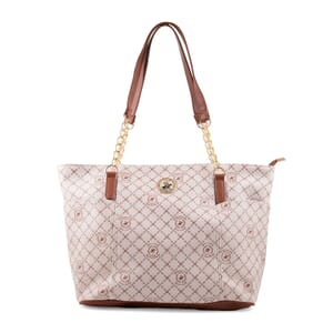 Beverly Hills Polo Club White Logo & Link Pattern Vegan Leather Shoulder Bag