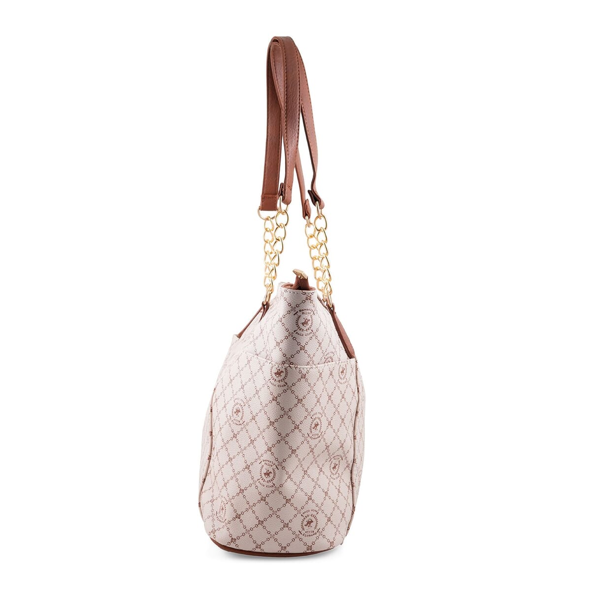 Beverly Hills Polo Club White Logo & Link Pattern Vegan Leather Shoulder Bag image number 1