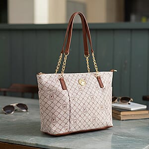 Beverly Hills Polo Club White Logo & Link Pattern Vegan Leather Shoulder Bag