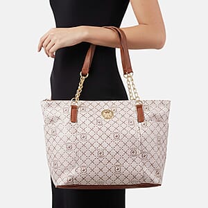 Beverly Hills Polo Club White Logo & Link Pattern Vegan Leather Shoulder Bag