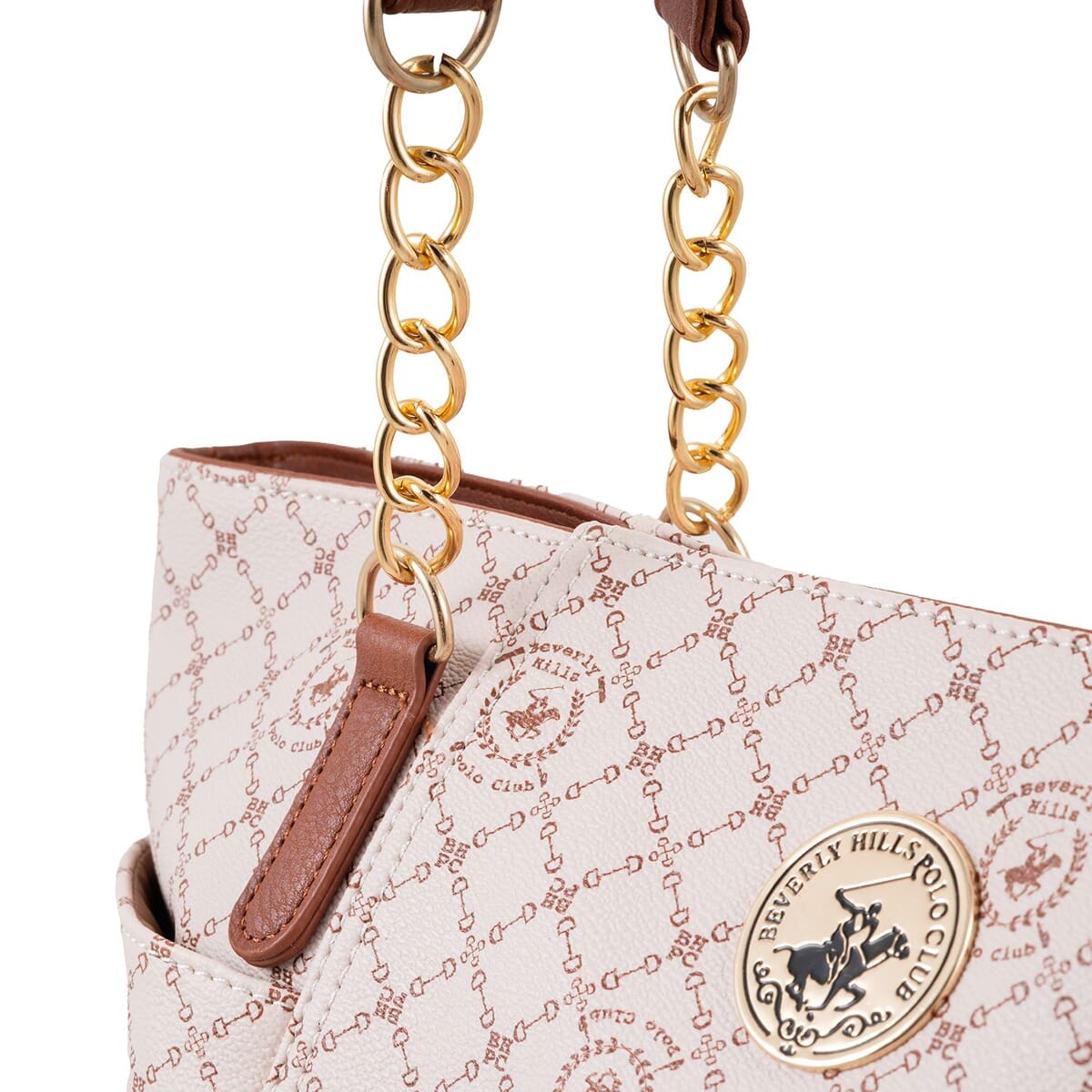 Beverly Hills Polo Club White Logo & Link Pattern Vegan Leather Shoulder Bag image number 4
