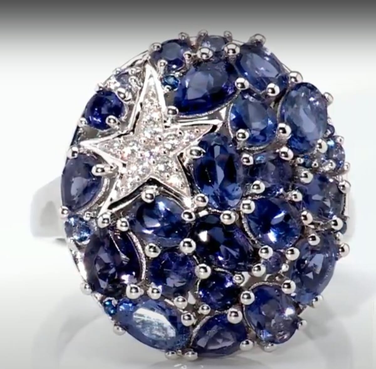 D'Joy Catalina Iolite and Multi Gemstone 3.30 ctw Midnight Nova Ring in Rhodium Over Sterling Silver (Size 10.0) (Del. in 10-12 Days) image number 0
