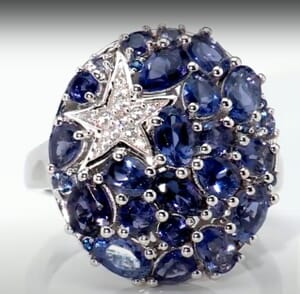 D'Joy Catalina Iolite and Multi Gemstone 3.30 ctw Midnight Nova Ring in Rhodium Over Sterling Silver (Size 10.0) (Del. in 10-12 Days)