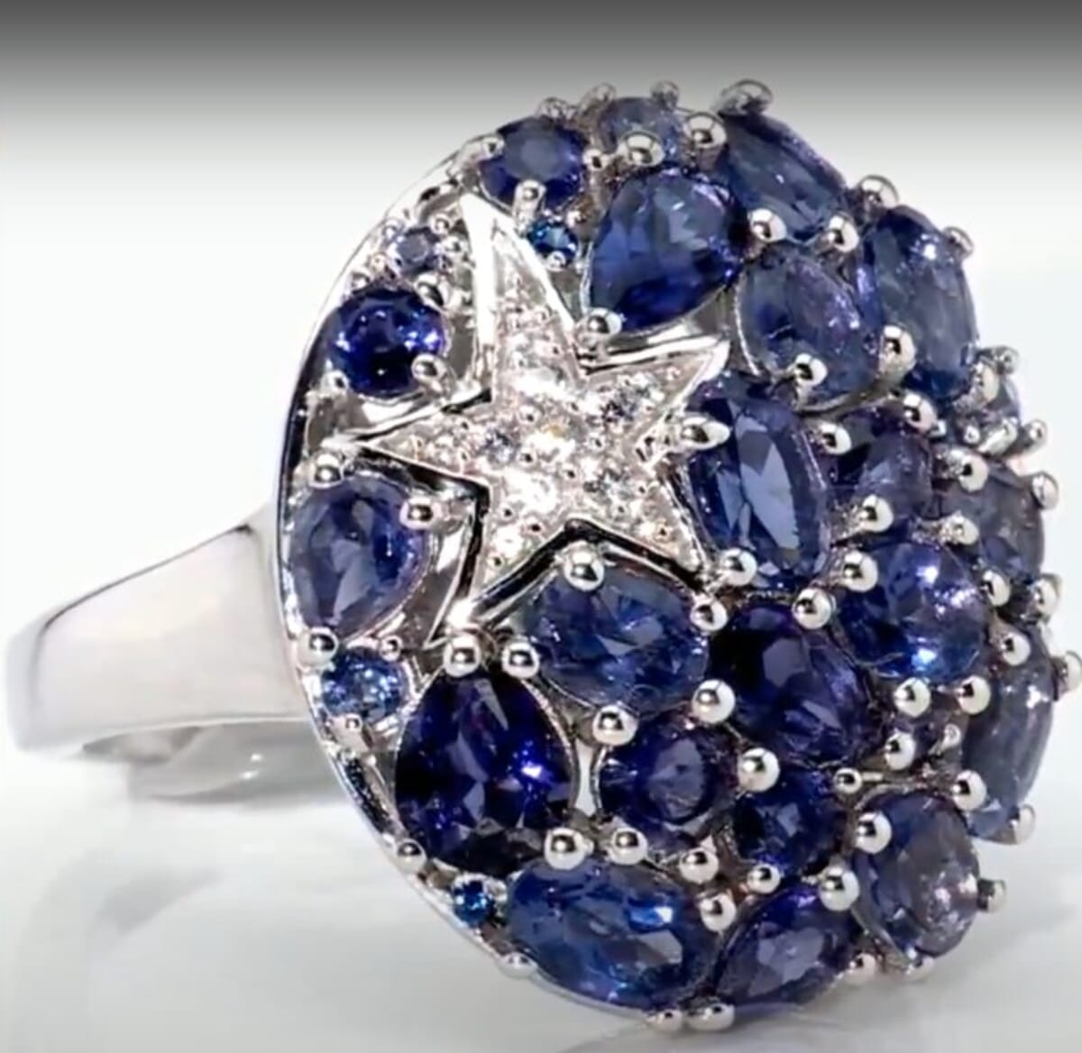 D'Joy Catalina Iolite and Multi Gemstone 3.30 ctw Midnight Nova Ring in Rhodium Over Sterling Silver (Size 10.0) (Del. in 10-12 Days) image number 1