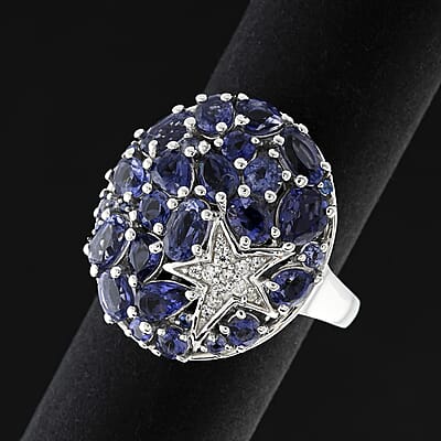 D'Joy Catalina Iolite and Multi Gemstone 3.30 ctw Midnight Nova Ring in Rhodium Over Sterling Silver (Size 10.0) (Del. in 10-12 Days)
