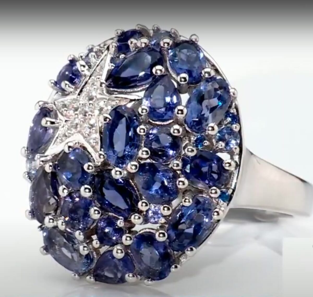 D'Joy Catalina Iolite and Multi Gemstone 3.30 ctw Midnight Nova Ring in Rhodium Over Sterling Silver (Size 10.0) (Del. in 10-12 Days) image number 2