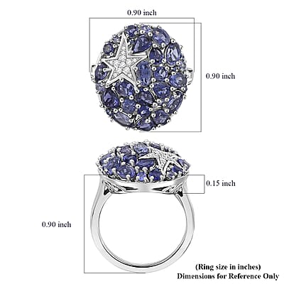 D'Joy Catalina Iolite and Multi Gemstone 3.30 ctw Midnight Nova Ring in Rhodium Over Sterling Silver (Size 10.0) (Del. in 10-12 Days)