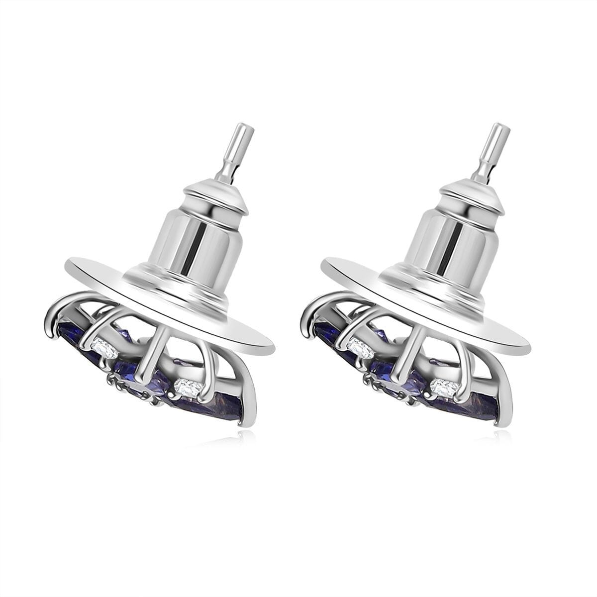 D'Joy Catalina Iolite and White Zircon 2.40 ctw Stellar Bloom Earrings in Rhodium Over Sterling Silver image number 3