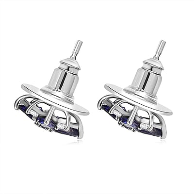D'Joy Catalina Iolite and White Zircon 2.40 ctw Stellar Bloom Earrings in Rhodium Over Sterling Silver