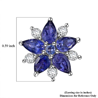 D'Joy Catalina Iolite and White Zircon 2.40 ctw Stellar Bloom Earrings in Rhodium Over Sterling Silver