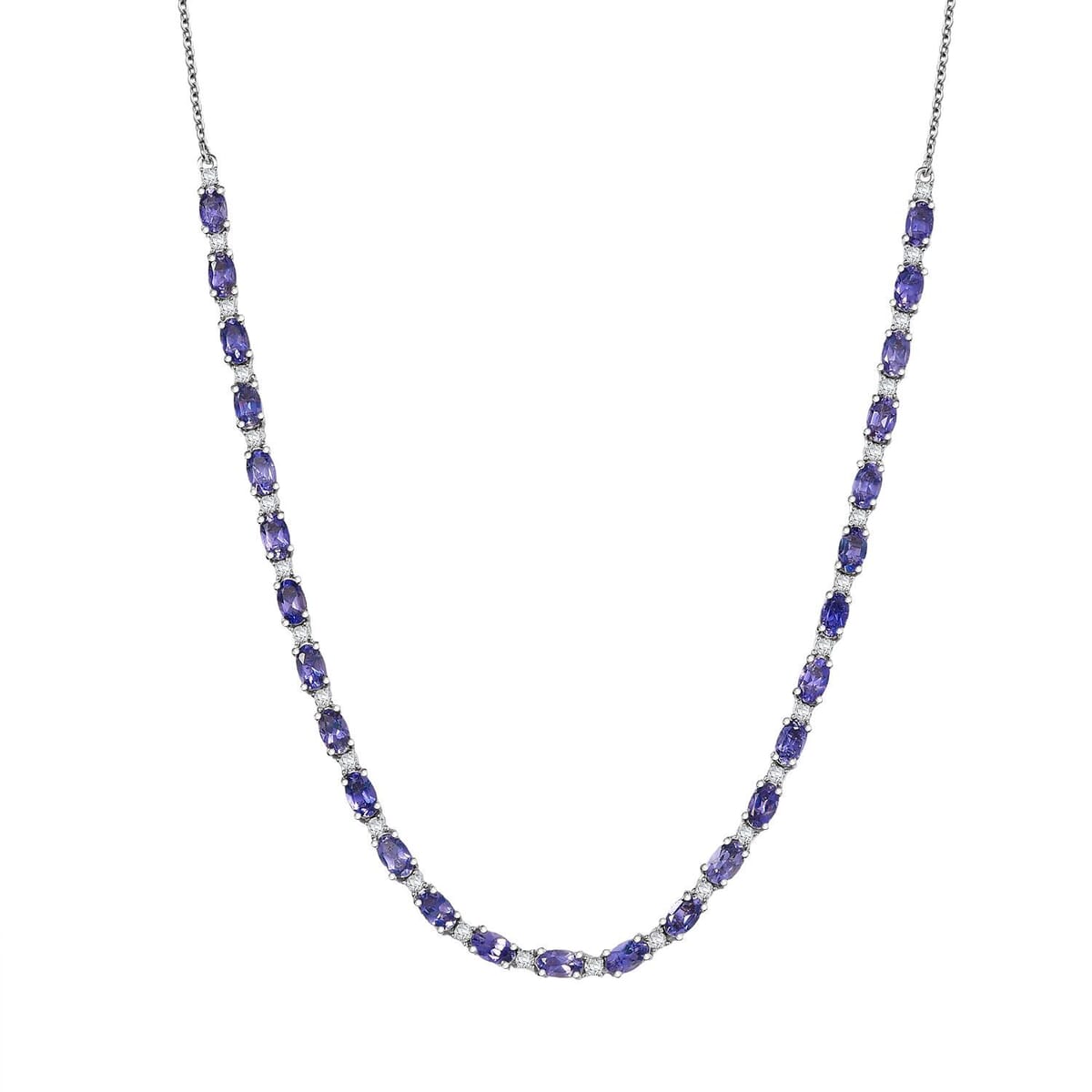 D'Joy Catalina Iolite and Moissanite 6.00 ctw Starlit Strand Necklace in Rhodium Over Sterling Silver 18 Inches image number 0