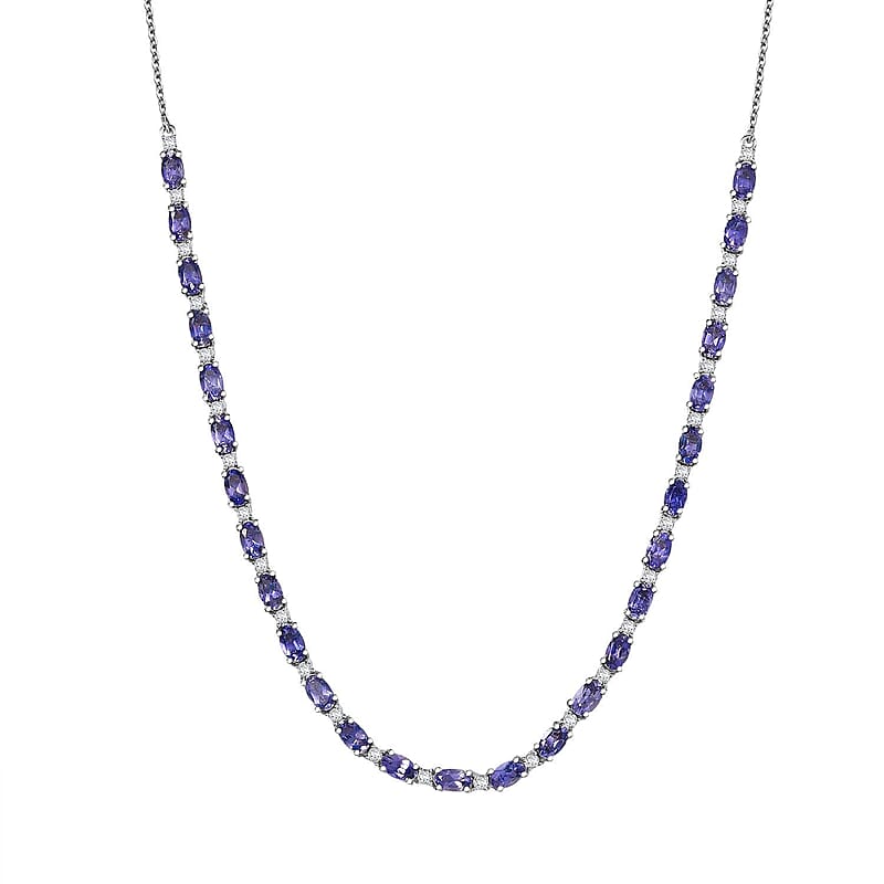 D'Joy Catalina Iolite and Moissanite 6.00 ctw Starlit Strand Necklace in Rhodium Over Sterling Silver 18 Inches