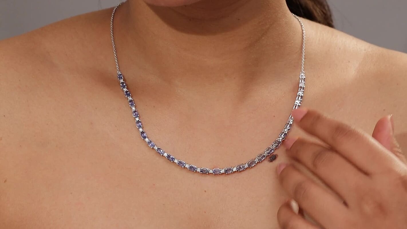 D'Joy Catalina Iolite and Moissanite 6.00 ctw Starlit Strand Necklace in Rhodium Over Sterling Silver 18 Inches