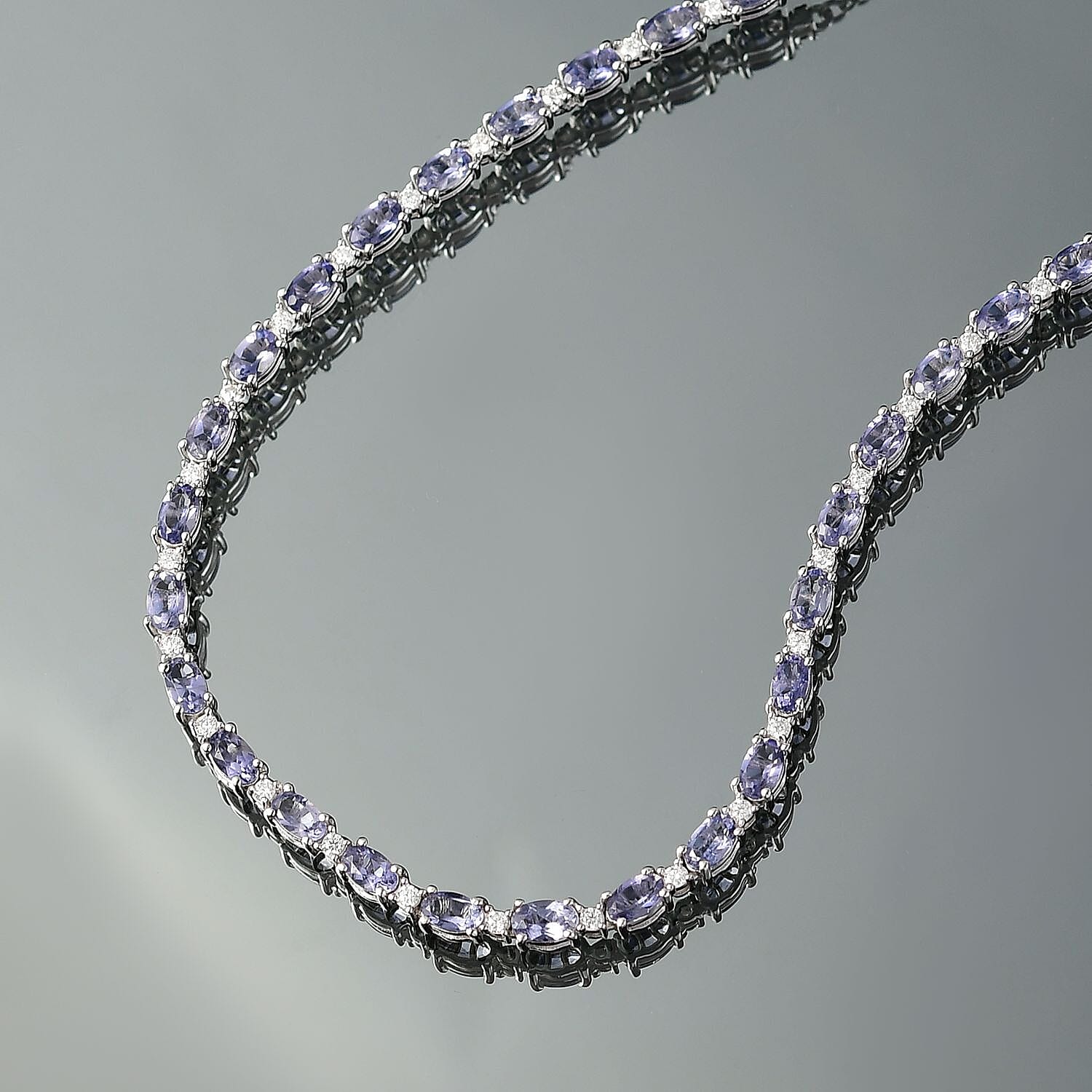 D'Joy Catalina Iolite and Moissanite 6.00 ctw Starlit Strand Necklace in Rhodium Over Sterling Silver 18 Inches