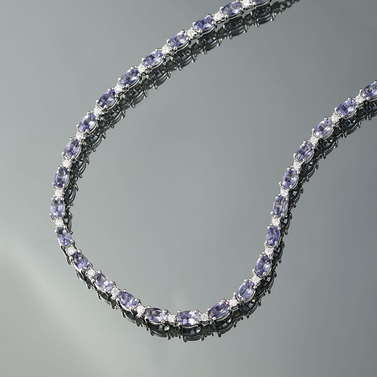 D'Joy Catalina Iolite and Moissanite 6.00 ctw Starlit Strand Necklace in Rhodium Over Sterling Silver 18 Inches image number 1