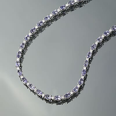 D'Joy Catalina Iolite and Moissanite 6.00 ctw Starlit Strand Necklace in Rhodium Over Sterling Silver 18 Inches